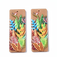 2 x 49mm Tropical Bouquet Printed on Natural Rectangle  Pendant Texture (1 Pair)