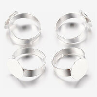 12mm Pad Rings Silver Plated Brass Cabochon Ring Base Size 8.5 Pad 12mm Adjustable