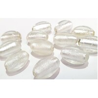 5 x Ellipsoid Czech Lampwork Glass Beads - Moonshine with Silver Foil