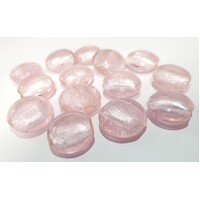 5 x Puffed Coin Czech Silver Foiled Lampwork Glass Beads - Primrose Pink