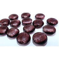 5 x Puffed Coin Czech Silver Foiled Lampwork Beads - Frosty Sangria