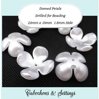 24mm Domed Flowers Silvery White Drilled for Beading