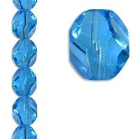15 x 12mm Chiselled Fire Polish Aqua Beads