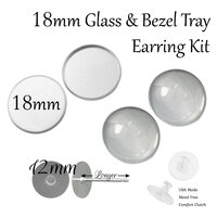 18mm Glass Earring Kit - Bezel Trays, Glass & Studs