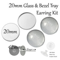 20mm Glass Earring Kit - Bezel Trays, Glass & Studs