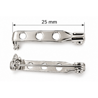 25mm Shiny Silver Brooch Back with safety Catch - 20pk