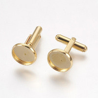 4 x Gold Cuff Link 12mm Bezel Blanks - Cufflinks - Stainless Steel Base