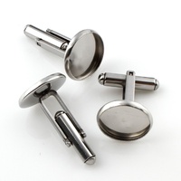 Stainless Steel Cuff Links with Bezel Settings - 10mm, 12mm or 14mm 