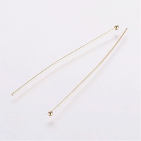 50 x Head Pins: 2mm Ball End  - 61mm Length  - Gold Plated -  Brass Headpins DIY Jewellery Making 