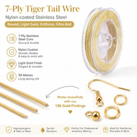 7-Ply Tiger Tail Beading Wire – Light Gold, 0.45mm x 50m Roll – Nylon-Coated Stainless Steel