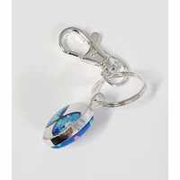  Key Ring Double Sided  Pendant - Shiny Silver -  Button & Glass Kit
