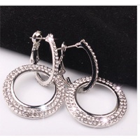1 Pair Silver  Diamente Hoop Earring Drops