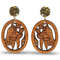 Gum Blossom & Leaves Australiana Dangle Earrings - Cherrywood - Hypo-Allergenic 