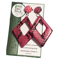 1 Pair Bright Pink Python Look Rhombus Earrings, Drop - Hypo-Allergenic
