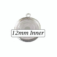 12mm Round Pendants Setting - Standard Pattern Shiny Silver with Options