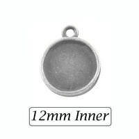 12mm Round Pendants Setting - Antique Silver with Options