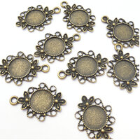 12mm Round Filigree Pendants Setting - Antique Bronze with Options