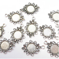 12mm Round Filigree Pendants Setting - Antique Silver with Options