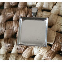16mm Square Bezel Pendant - Shiny Silver with Options