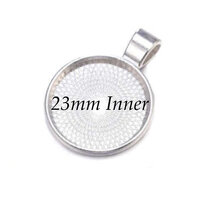 23mm Round Pendants Setting - Shiny Silver with Options
