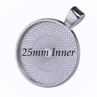 25mm Round Pendants Setting - Shiny Platinum Silver with Options