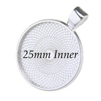 25mm Round Pendants Setting - Shiny Silver with Options