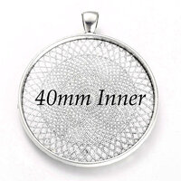 40mm Round Pendants Setting - Antique Silver with Options