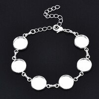 Silver Bracelet Has 6 x 12mm Bezels Chain Brass Base with Extension