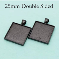 Double Sided Square Bezel Pendant - 25mm - Black