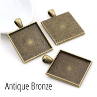 25mm Square Pendants Setting - Antique Bronze with Options