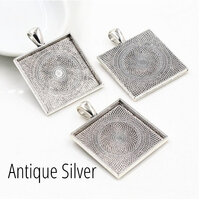 25mm Square Pendants Setting - Antique Silver with Options