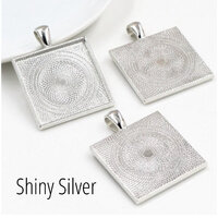 25mm Square Pendants Setting - Shiny Silver with Options
