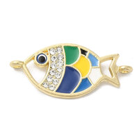 2 or 10  x  30mm Seaside Fish Connector Enamel Charms with Rhinestones