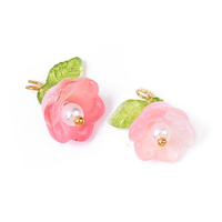 Glass and Acrylic 14mm Floral Dangle Charms: Glass Flower Pendants - 2 Colour Options