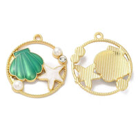 2 or 10     25mm Seaside Enamel Charms with Blue Shell and White Starfish