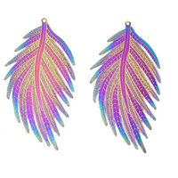 2 x Feather Leaf Carnival Filigree Earring Pendants 54mm Feather Leaf