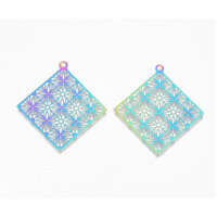 2 x Screened Carnival - Filigree Earring Pendants 38mm 