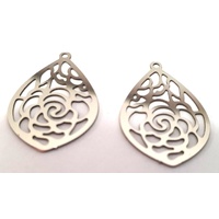23mm x 15mm Stainless Steel Filigree Pendant Charm - Likely Rose