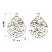 Stainless Steel Filigree Pendant Charm 23mm x 15mm - Likely Rose