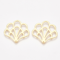 2 x Scallop Fan - 18K Gold Plated - Earring Pendants 25mm - Filigree