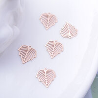 2 x Rose Gold 11mm Little Leaf Filigree Earring Pendants