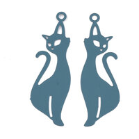 2 x Stately Cats 36mm Coated Metal Filigree Earring Charms 