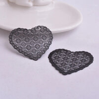 45mm Lace Heart - Black - Brass Base Earring Charm Dangle