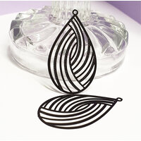 Filigree Earring Charms: Black Spun Metal Drops - Lightweight 43mm