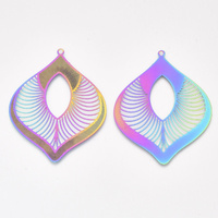 Filigree Earring Charms: Rainbow Carnival  Leaf Design - 63mm Drops
