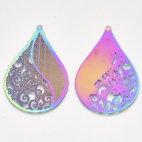 Filigree Earring Charms: Swirl Rainbow Carnival  Leaf Design - 63mm Drops