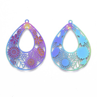Filigree Earring Charms: Bouquet Rainbow Carnival  Leaf Design - 63mm Drops