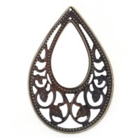 2  / 10 x Drop with Cut Out - Huge - 73mm x 48mm Filigree Stamping Bronze