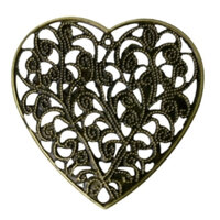 2 x Heart 45mm x 43mm Filigree Stamping Bronze