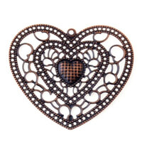 2 x Huge Heart 57mm x 65mm Filigree Stamping A. Copper